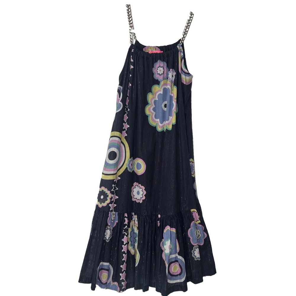 Vilagallo Sleeveless Floral Colorful Metallic Pinstripe Dress Size 36 (US 6)